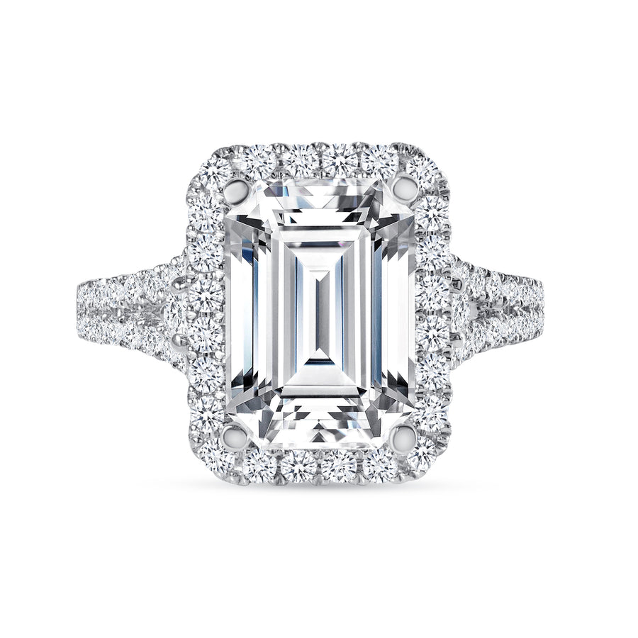 emerald & round diamond engagement ring white gold