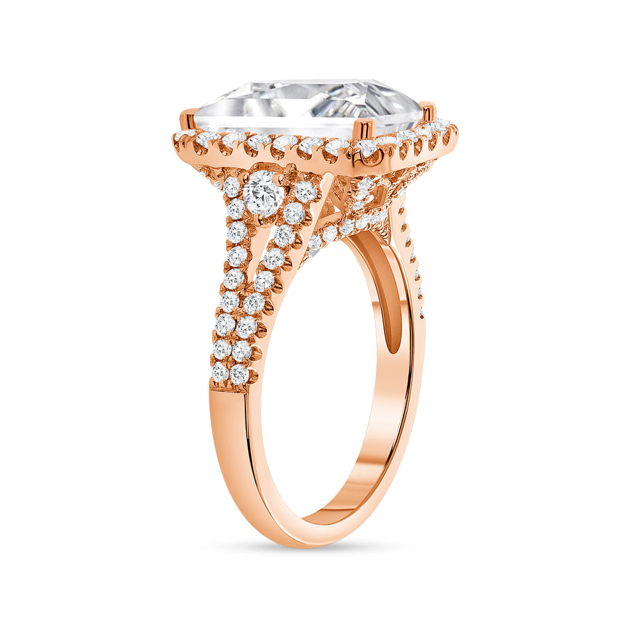 emerald & round diamond engagement ring rose gold