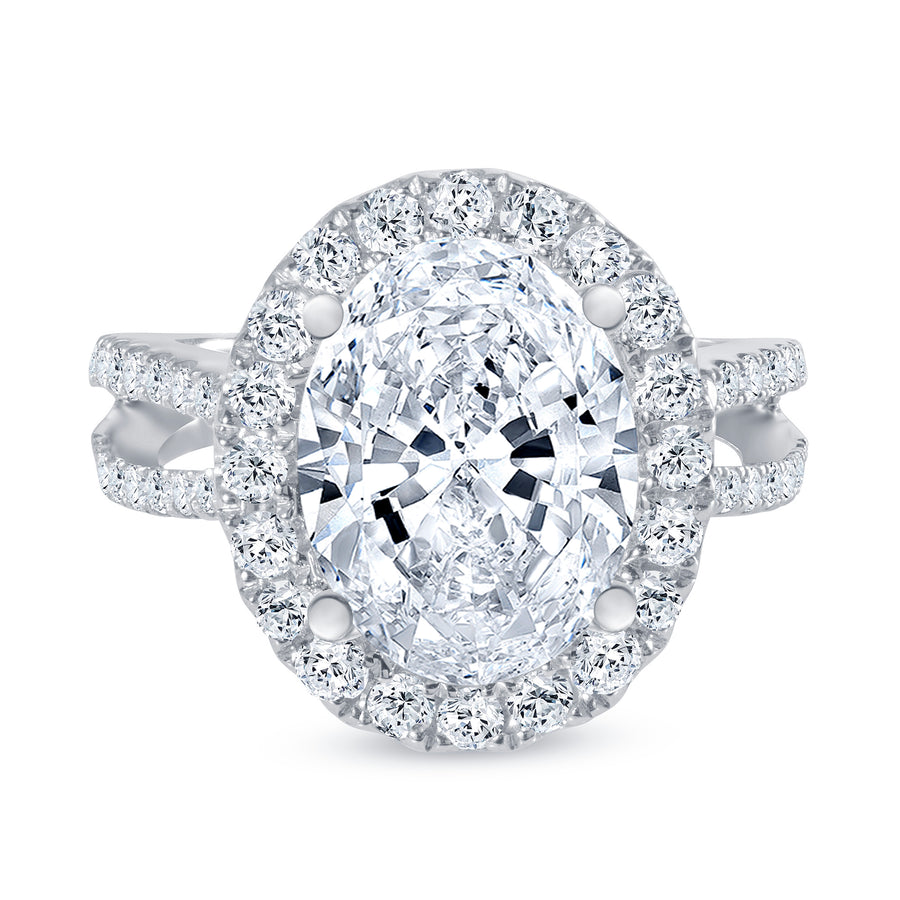 double row oval diamond halo engagement ring white gold