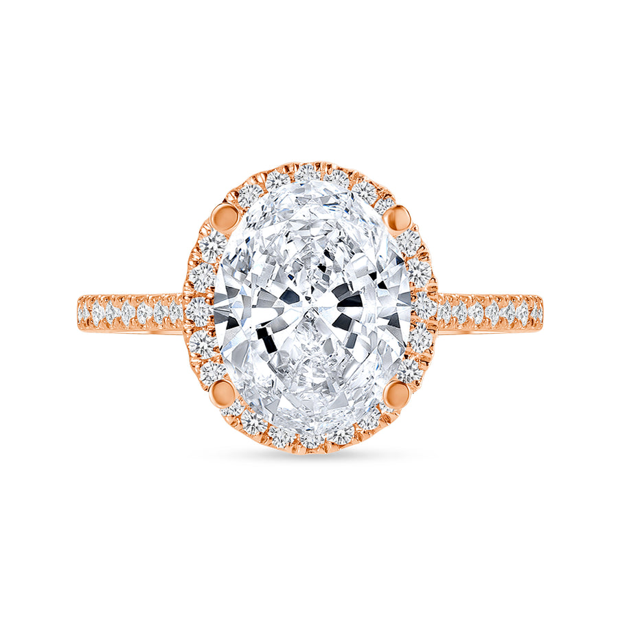 oval cut diamond halo engagement ring with prongs rose gold