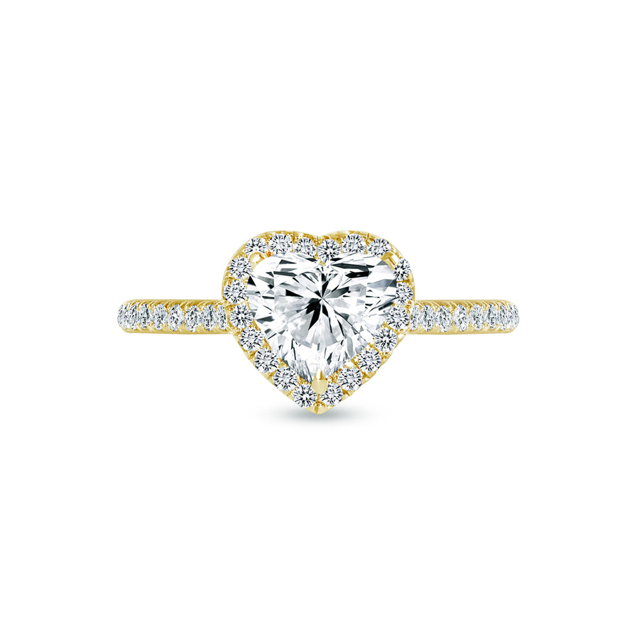 heart shaped & round diamond engagement ring yellow gold