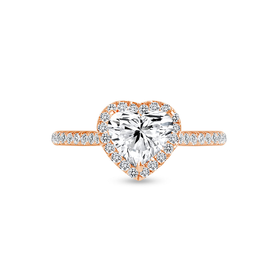 heart shaped & round diamond engagement ring rose gold